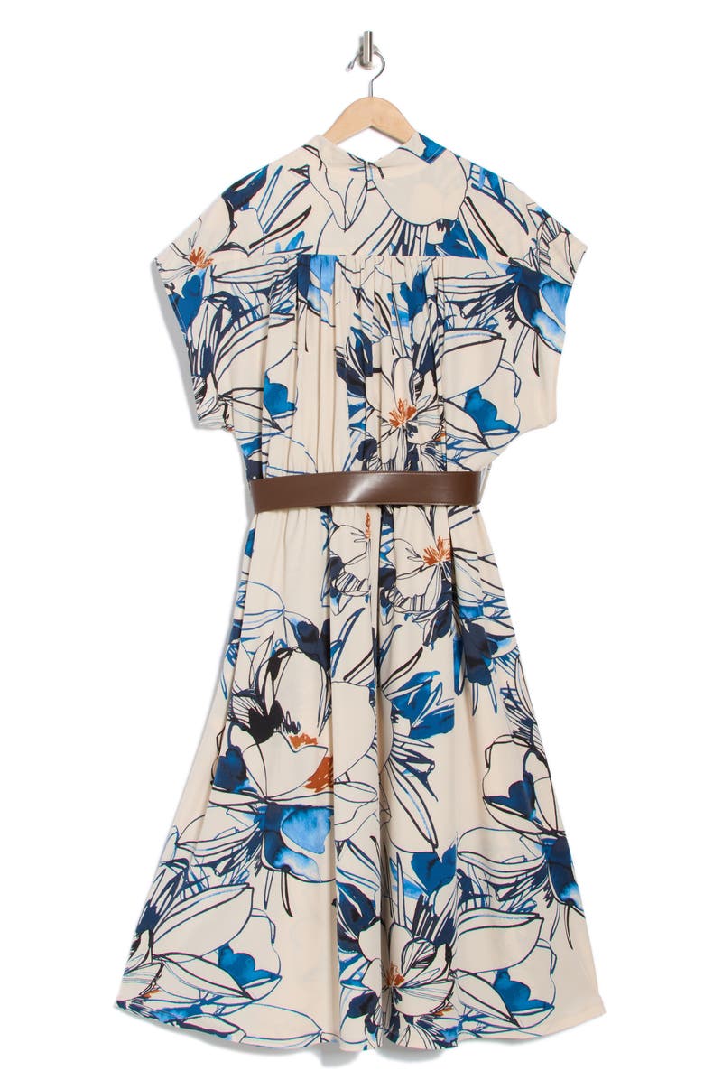 Calvin Klein Comm Belted Midi Dress, Alternate, color, Antique White Multi