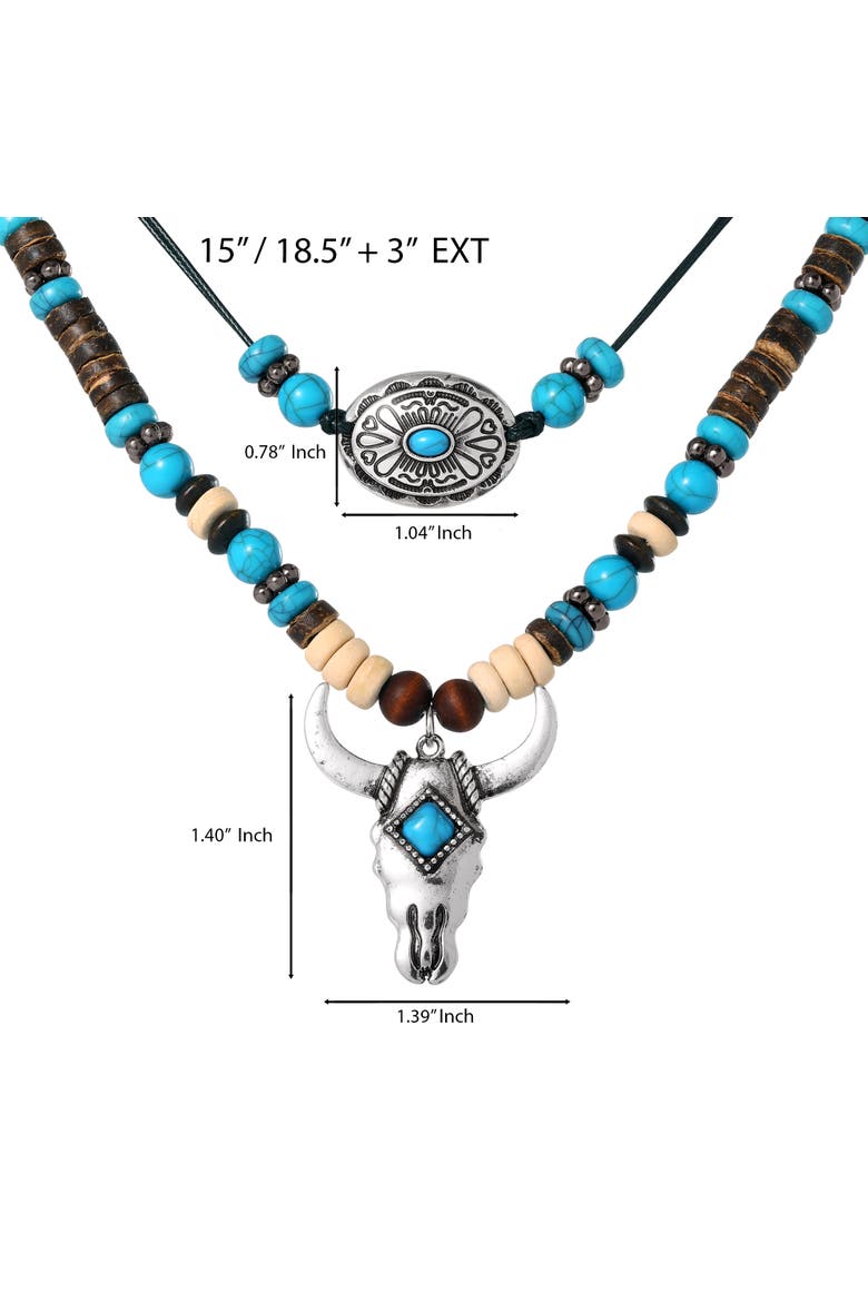 JS Jessica Simpson Beaded Layered Necklace in Turquoise and Amber Hues, Alternate, color, Multicolor