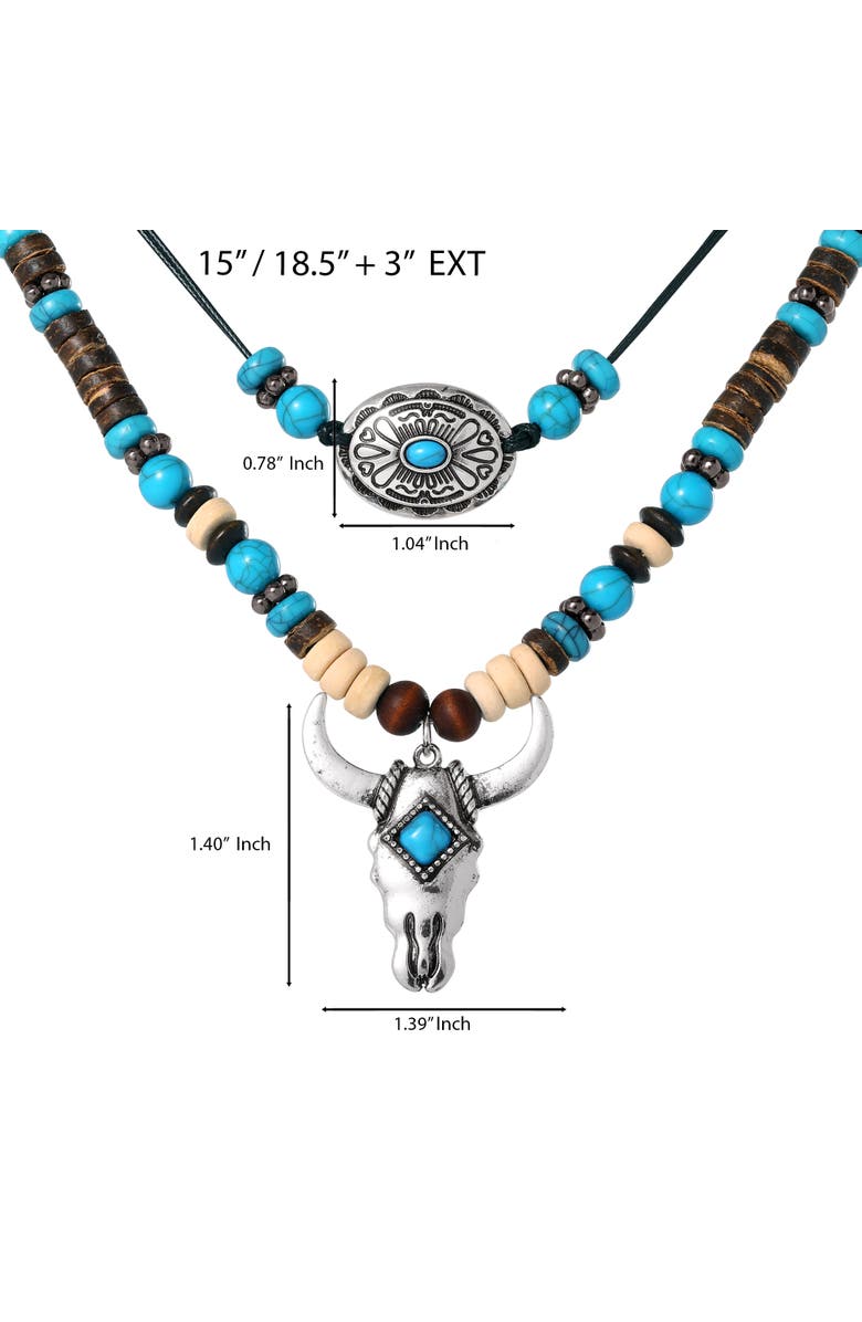 Jessica Simpson Beaded Layered Necklace in Turquoise and Amber Hues, Alternate, color, Multicolor