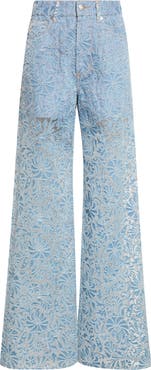Veronica Beard Taylor Burnout Floral Wide Leg Jeans