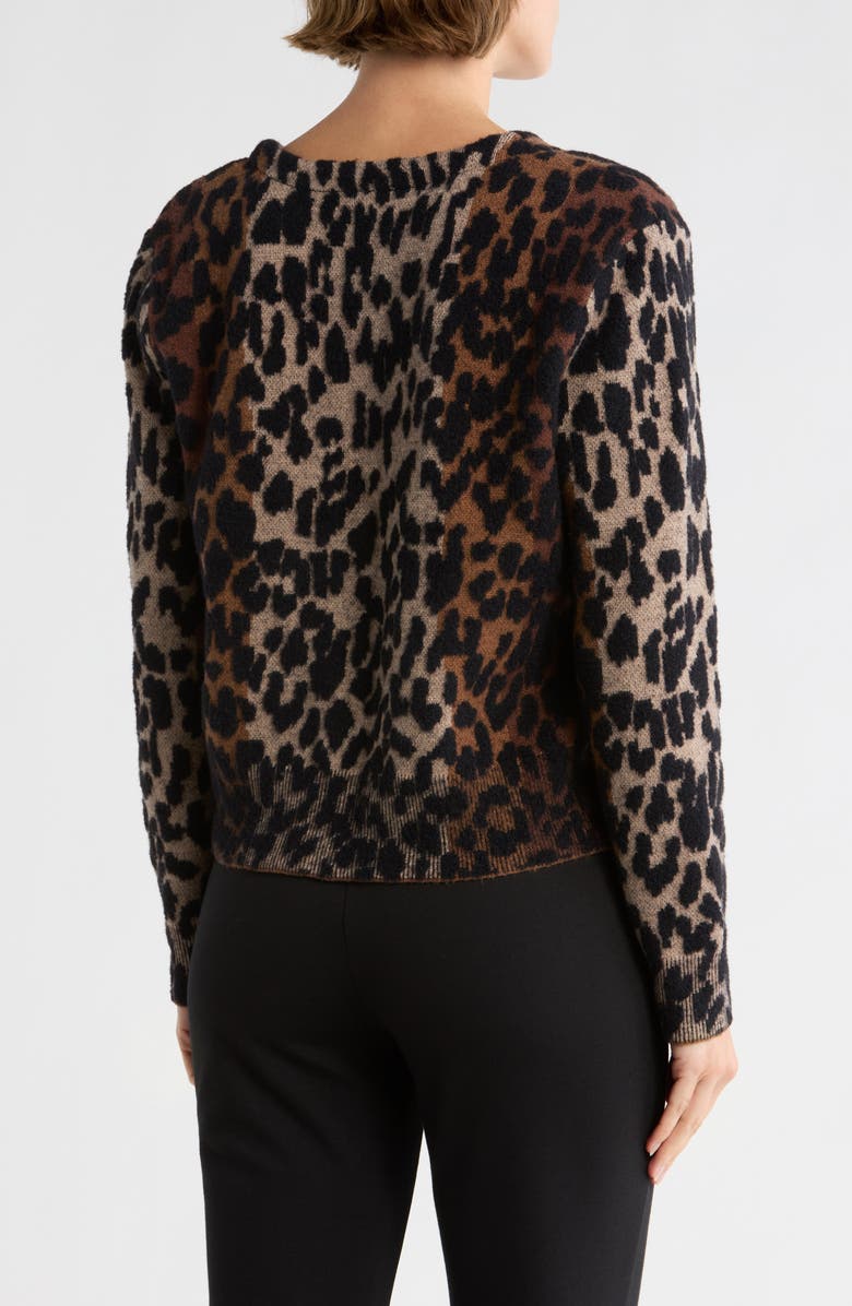 DKNY Jeans Long Sleeve Leopard V-Neck Cardigan, Alternate, color, Brown Leopard Print
