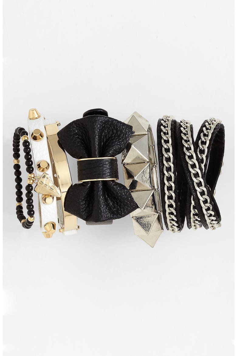 Leather Wrap Bracelet, Alternate, color, BLACK/ SILVER