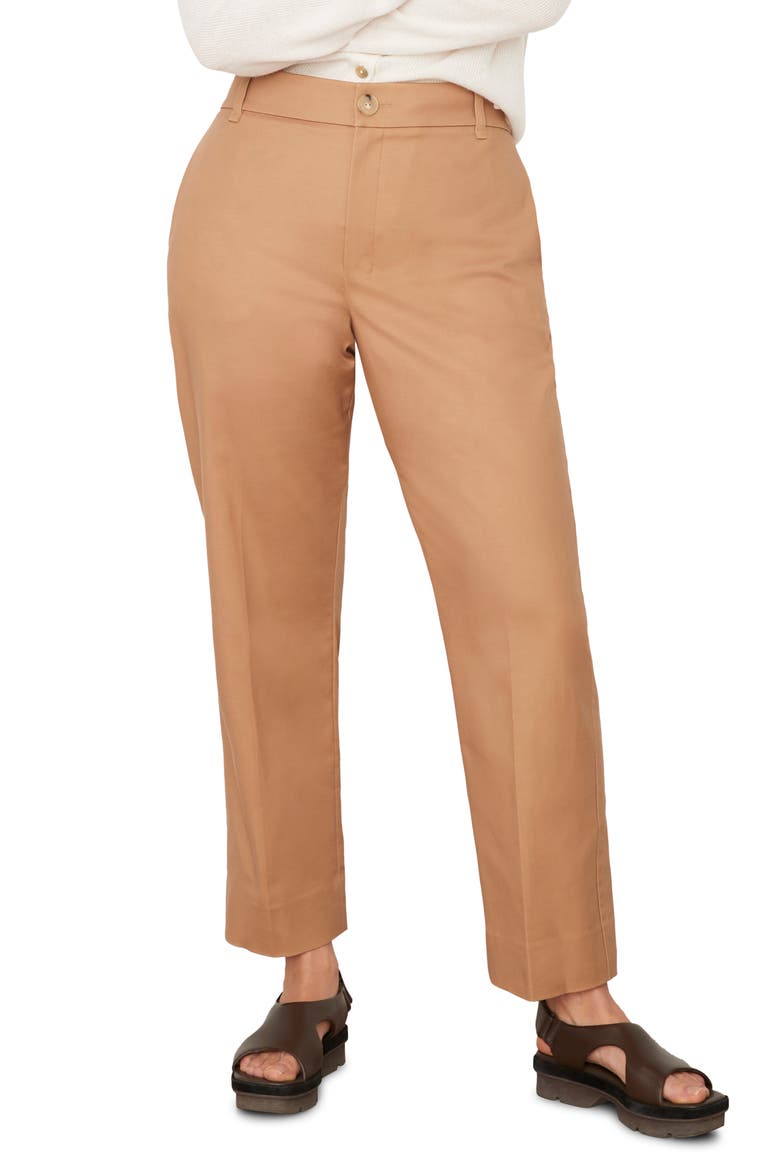 Stretch Cotton Blend Cigarette Pants, Main, color, ALMOND