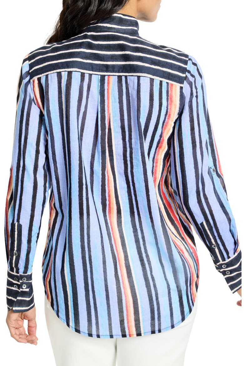 Painted Peninsula Stand Collar Cotton Button-Up Shirt, Alternate, color, BLUE MULTI