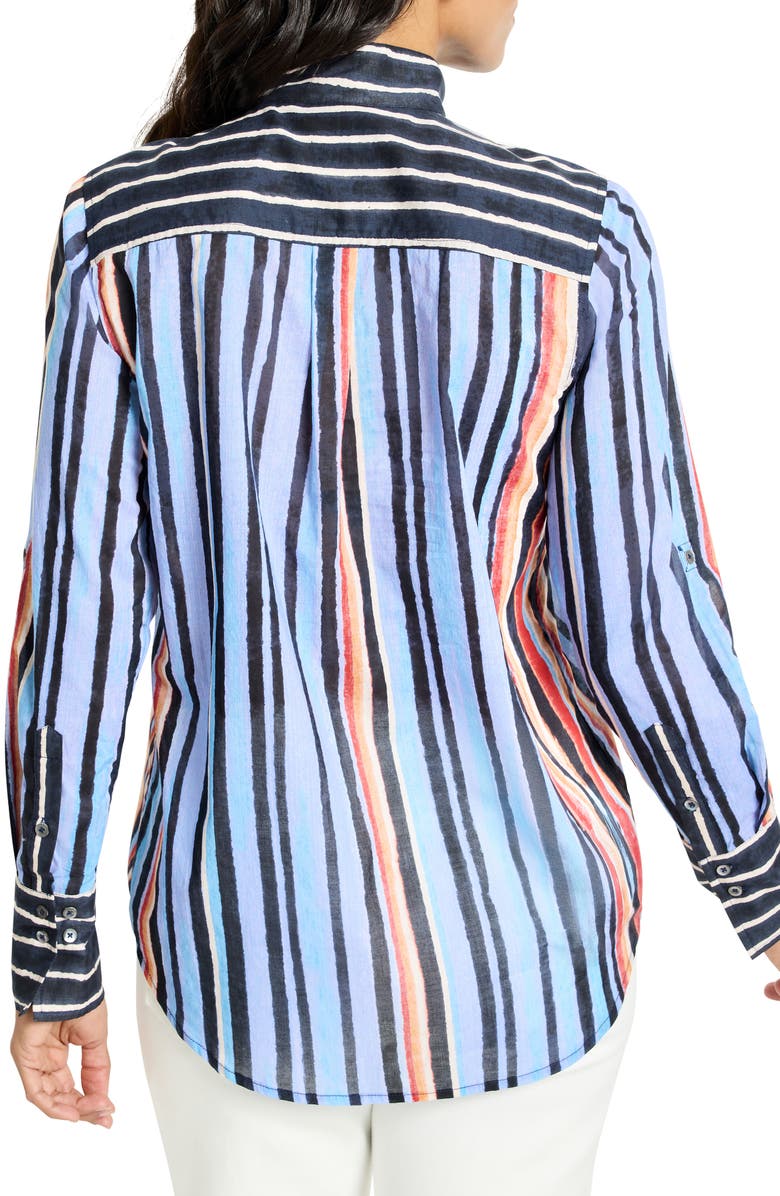 NIC+ZOE Painted Peninsula Stand Collar Cotton Button-Up Shirt, Alternate, color, Blue Multi