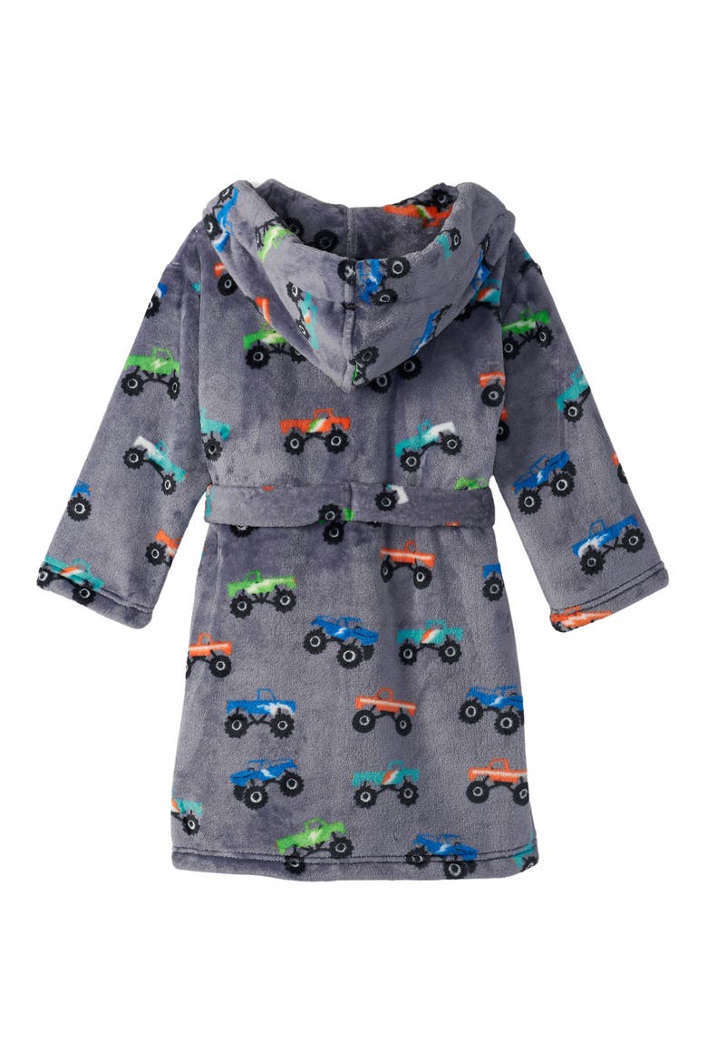 Kids' Monster Trucks Hooded Fleece Robe, Alternate, color, GREY