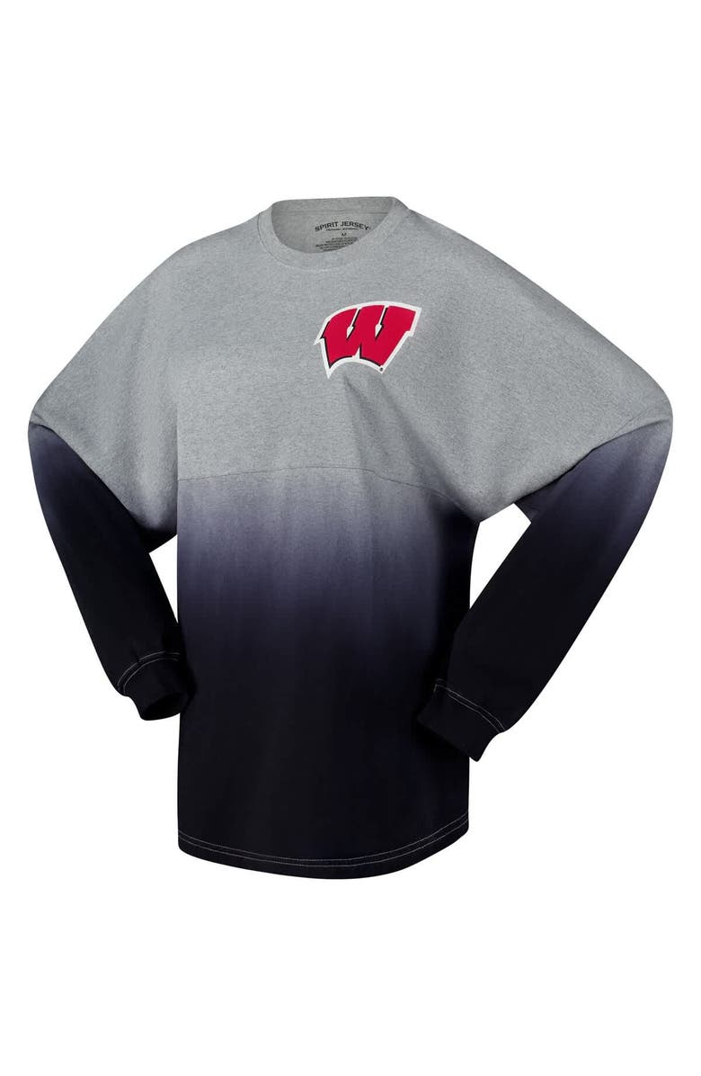 SPIRIT JERSEY Unisex Spirit Jersey Red/Gray Wisconsin Badgers Ombre Long Sleeve T-Shirt, Alternate, color, Red