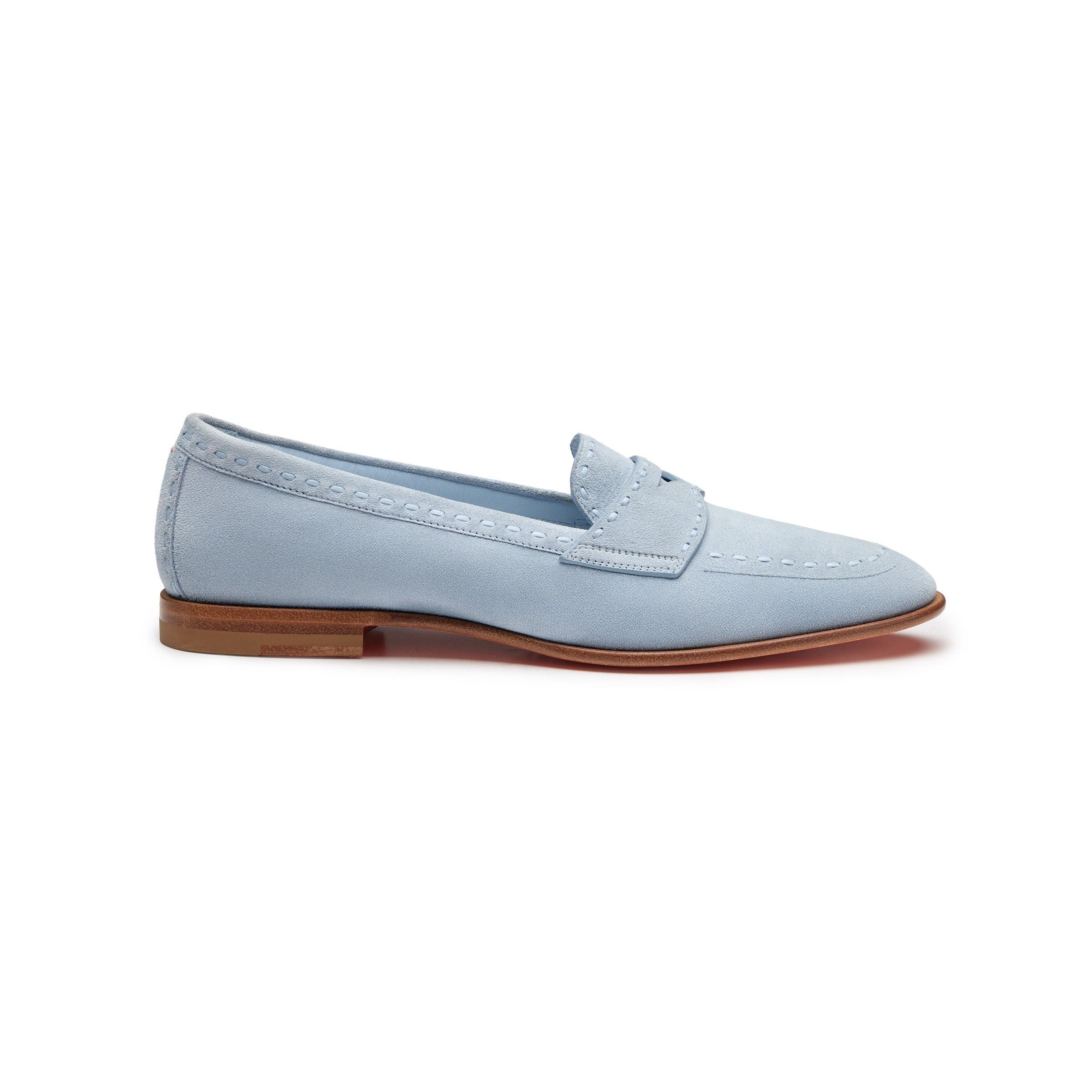Santoni Women's Suede Penny Loafer, Alternate, color, Blue