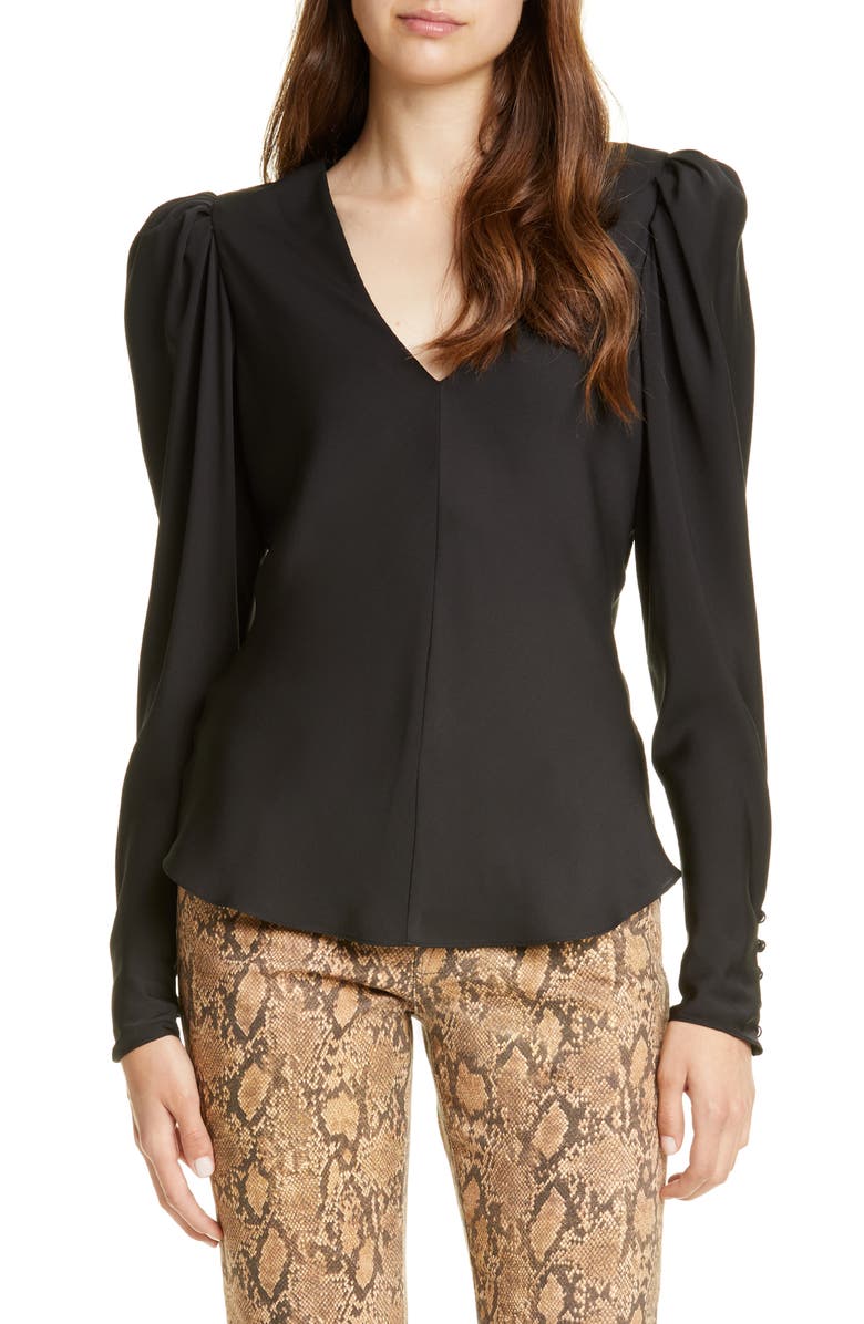 FRAME Shirred Silk Long Sleeve Blouse, Main, color, 