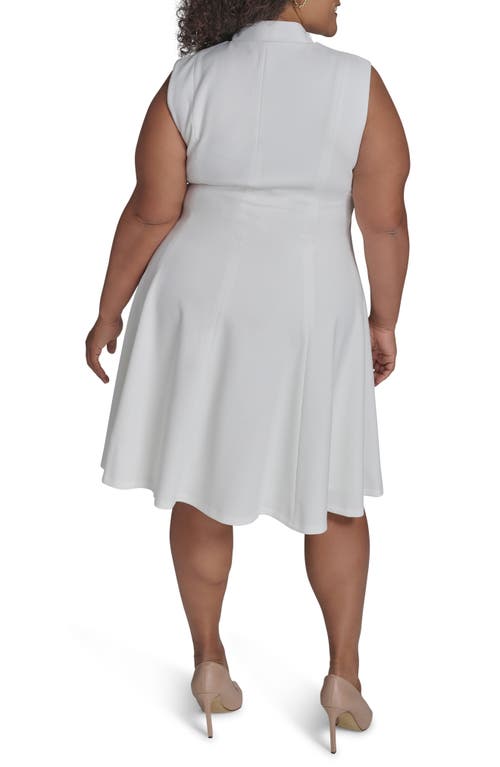 Calvin Klein Logo Zip Scuba Crepe Dress In Cream