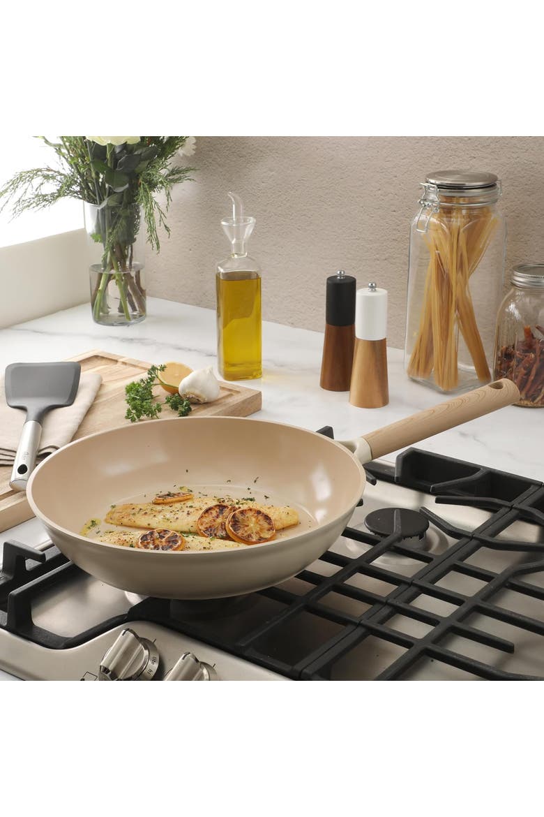 Folkstone 12 Inch Ceramic Nonstick Cast Aluminum Frypan, Alternate, color, Beige