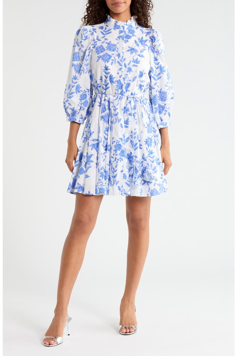 Nesta Godet Dress, Main, color, BLUE-WHITE