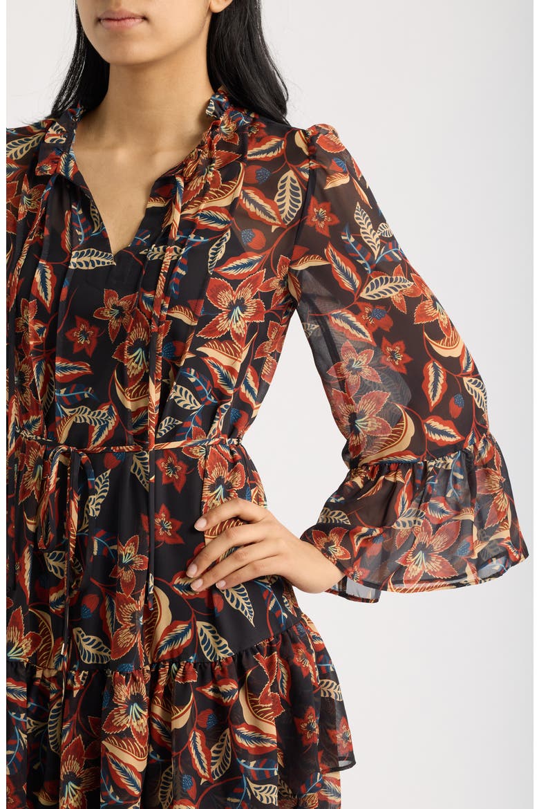 Floral Bell Sleeve Chiffon Dress, Alternate, color, BLACK MULTI