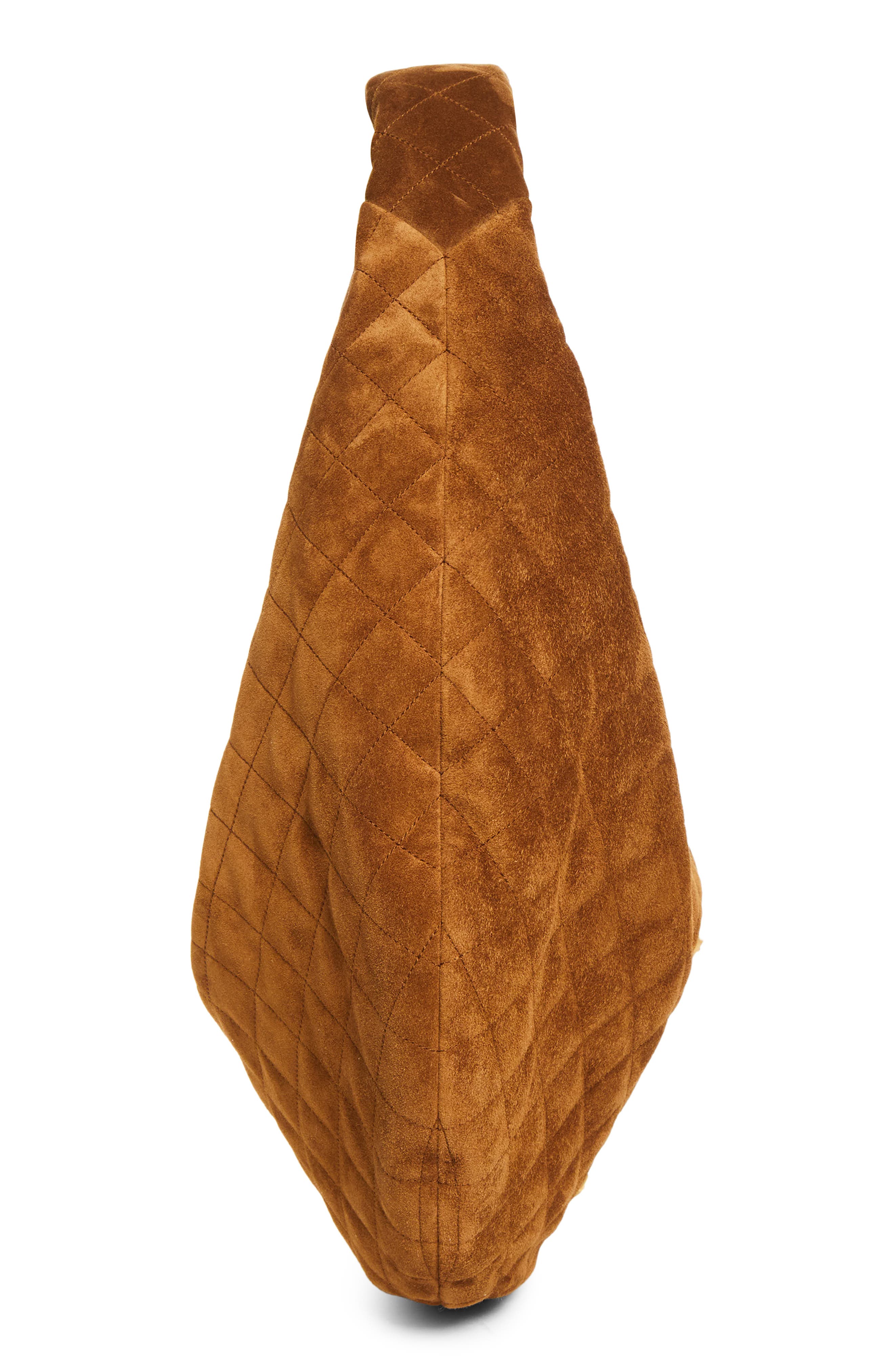 Saint Laurent Icare Quilted Suede Hobo Bag, Alternate, color, Caramel Cognac