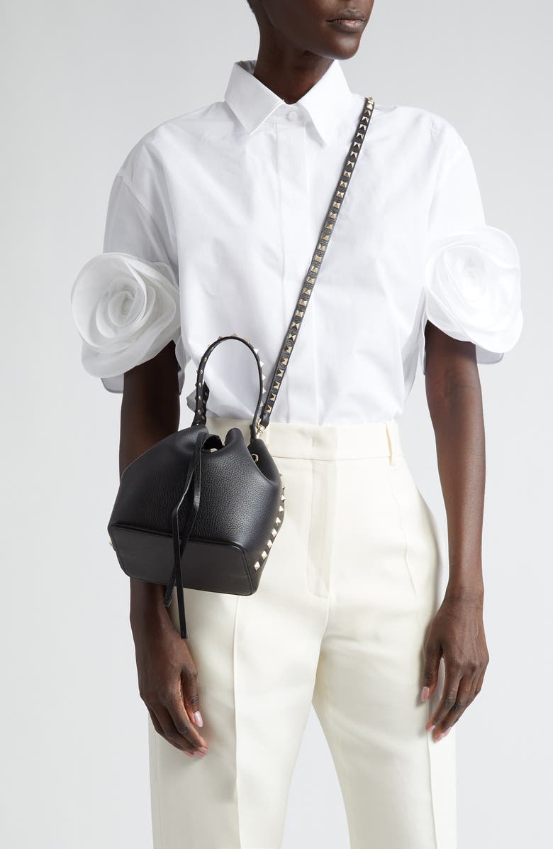 Valentino Garavani Rockstud Leather Bucket Bag, Alternate, color,