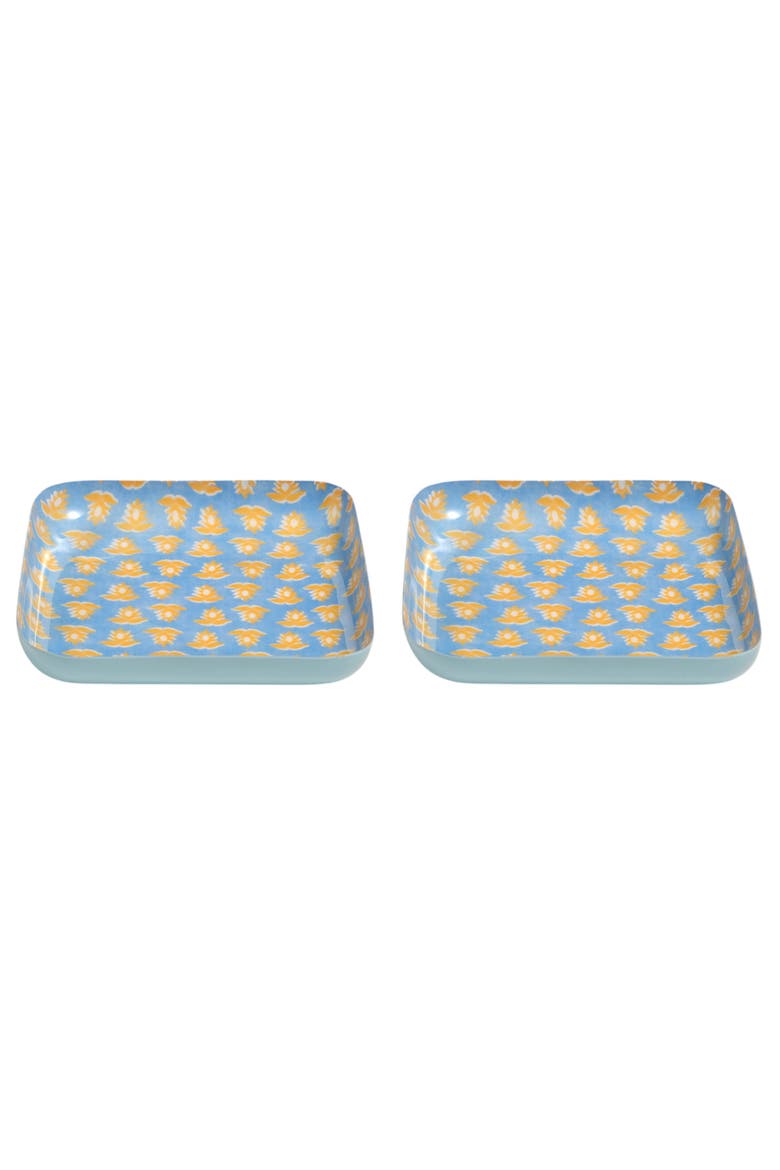 Nanpur Patterned Square Metal Decorative Tray Set Of 2, Main, color, Blue