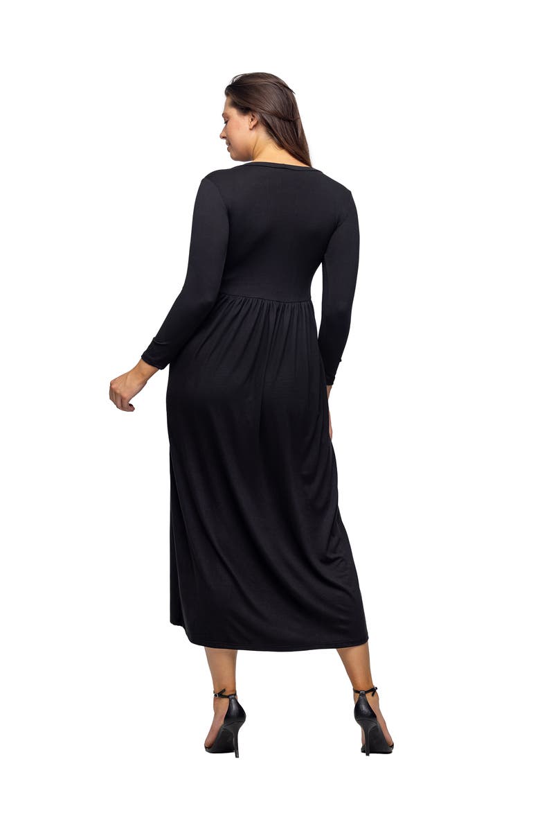 24seven Comfort Apparel Long Sleeve Empire Waist Pocket Maxi Dress, Alternate, color, Black