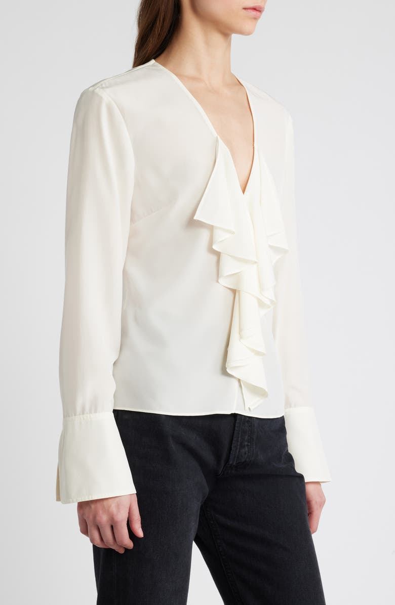 FRAME Ruffle Front Long Sleeve Silk Top, Alternate, color,