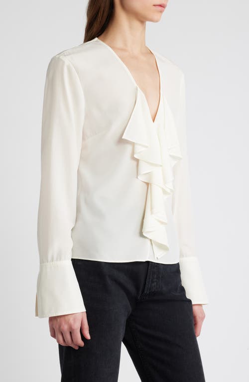 Frame Ruffle Front Long Sleeve Silk Top