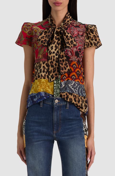 Jeannie Piped Bow Silk Top