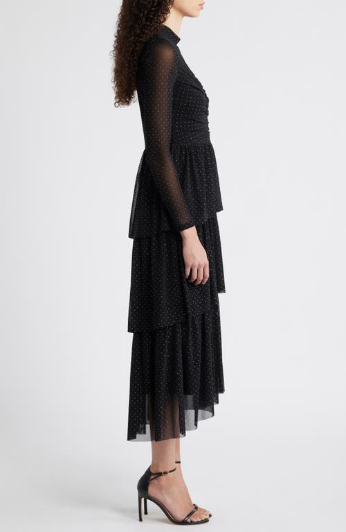 ANNE KLEIN ANNE KLEIN EMBELLISHED TIERED LONG SLEEVE MESH DRESS 
