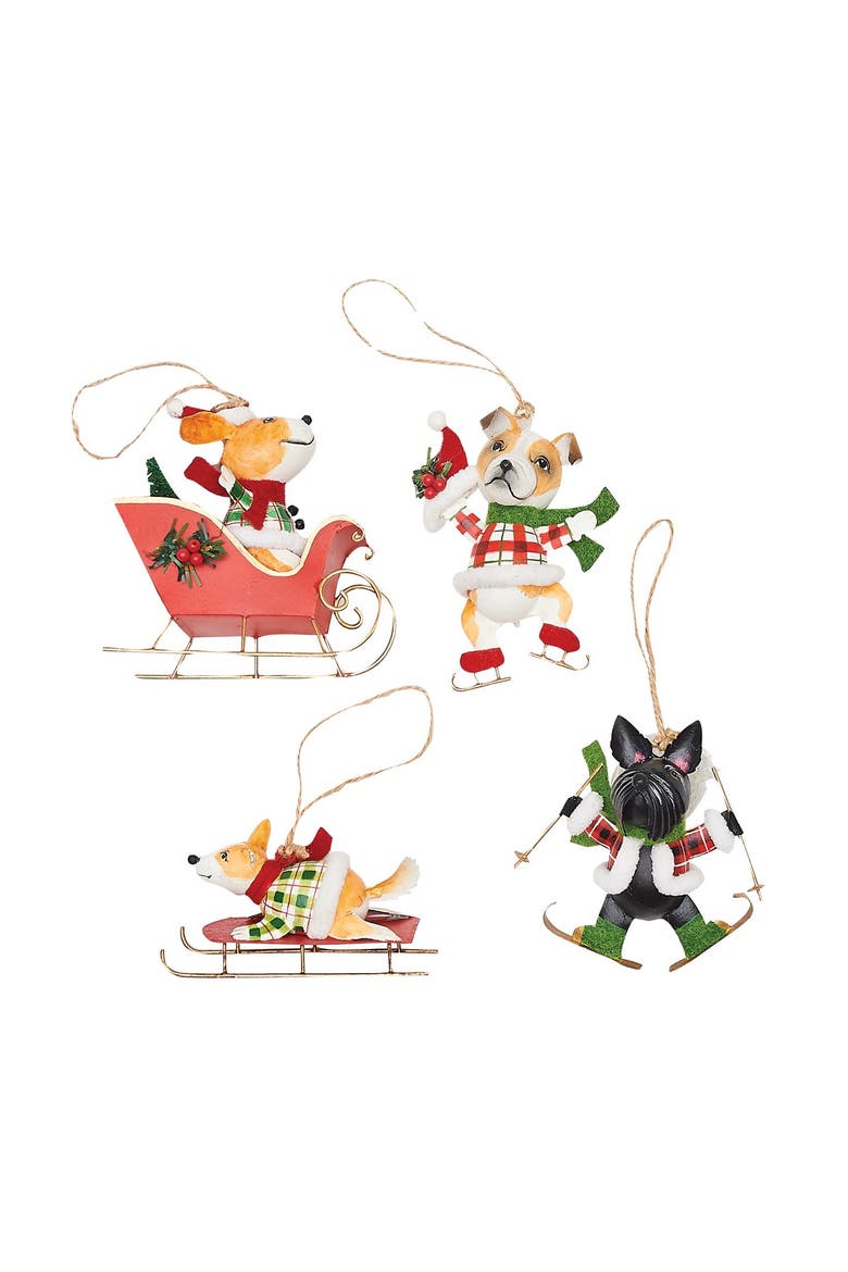 Snow Dogs Christmas Xmas Ornament Set of 4, Main, color, Brown