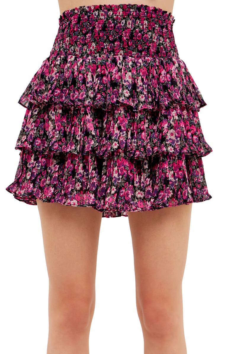 Endless Rose Floral Smocked Waist Ruffle Miniskirt, Alternate, color, 