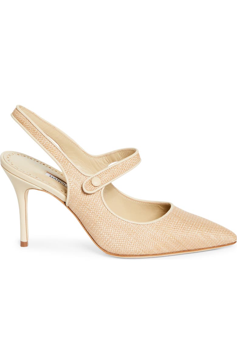 Manolo Blahnik Camparisli Pointed Toe Mary Jane Slingback Pump, Alternate, color, Light Beige/ Cream