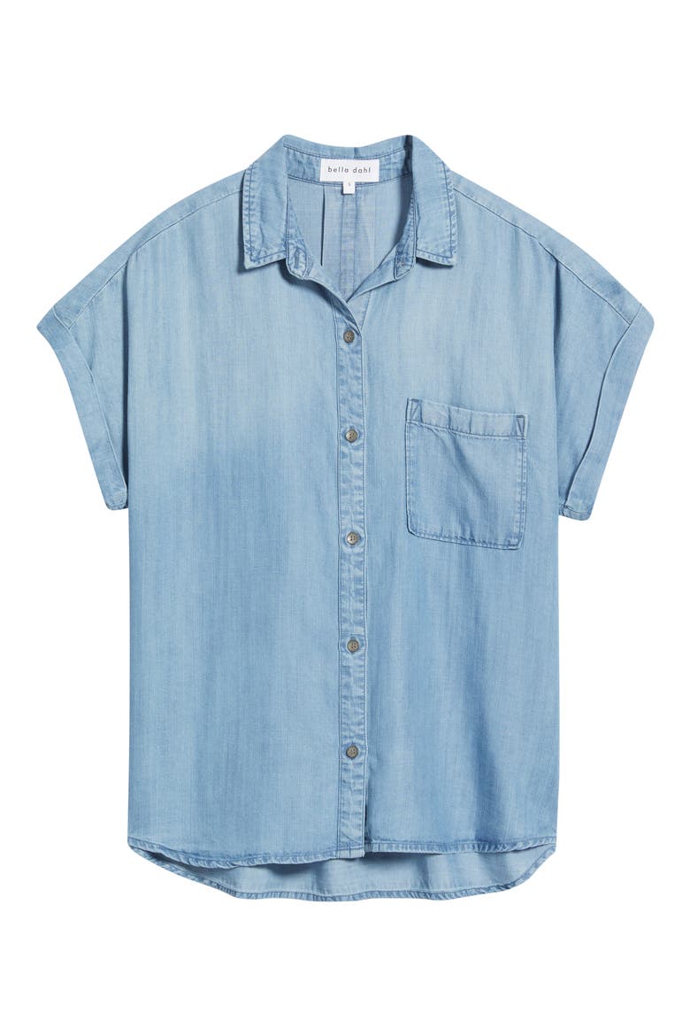 Washed Chambray Short Sleeve Button-Up Shirt, Alternate, color, WORN BLUE WASH