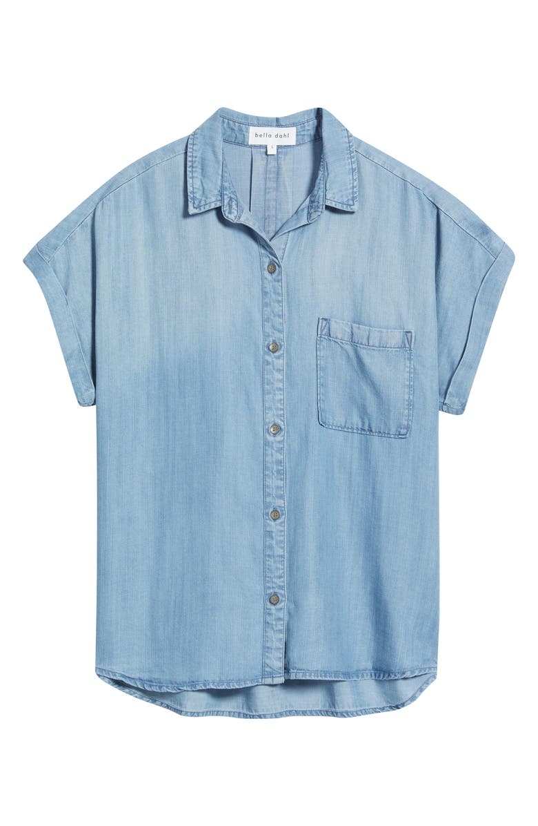 Bella Dahl Washed Chambray Short Sleeve Button-Up Shirt, Alternate, color, Worn Blue Wash
