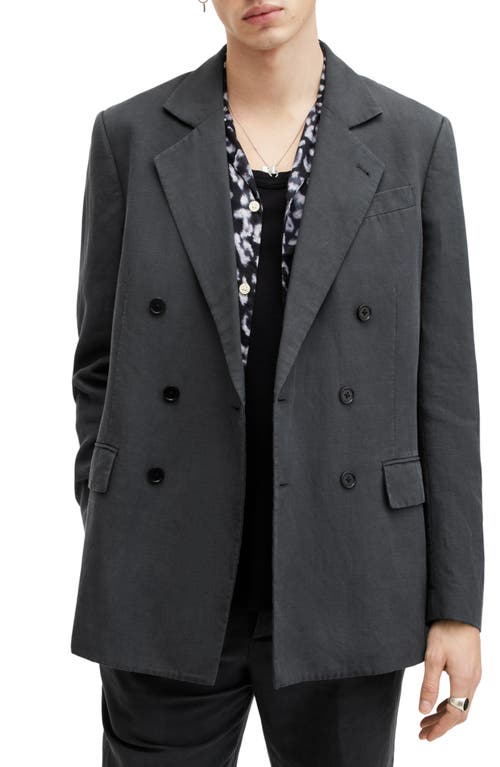 Allsaints Mens Slate Grey Tansey Double-breasted Woven Blazer In Slate Grey