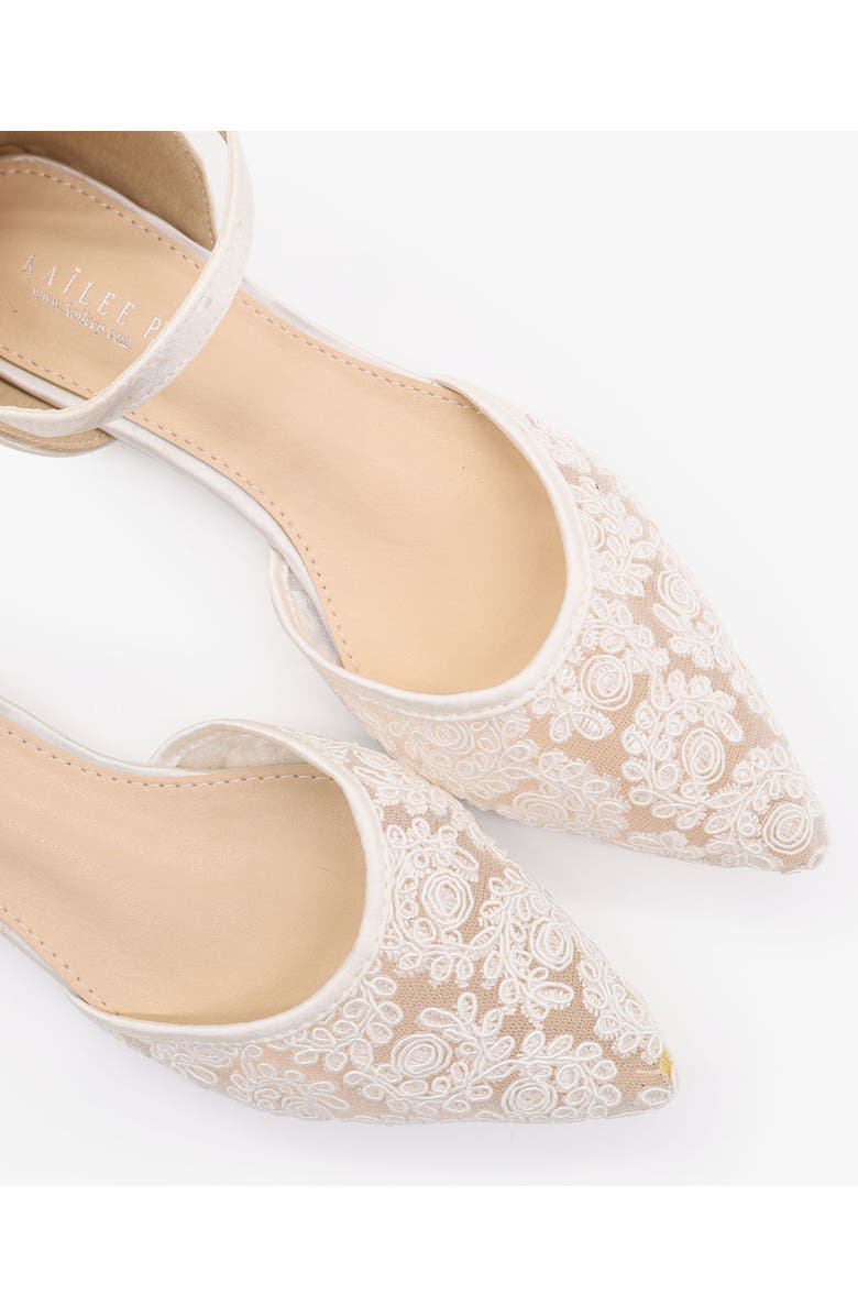 Kailee P Twila Crochet Lace pointed toe with All Pearls Ankle Strap, Alternate, color, White
