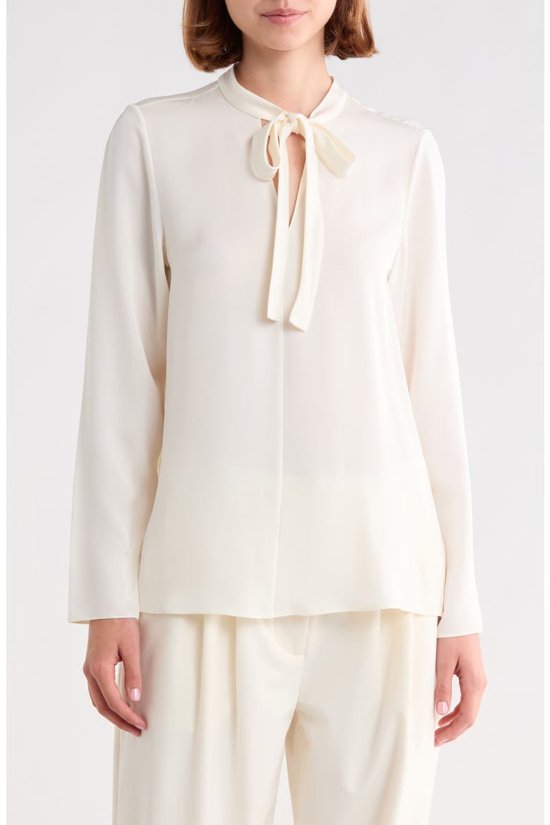 Tie Neck Long Sleeve Top, Main, color, IVORY