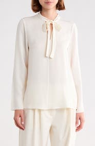 Theory Tie Neck Long Sleeve Top