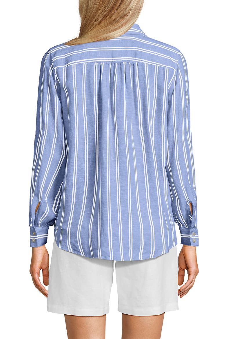 Linen Long Sleeve Feminine Shirt, Alternate, color, Clear Blue Sky Double Stripe