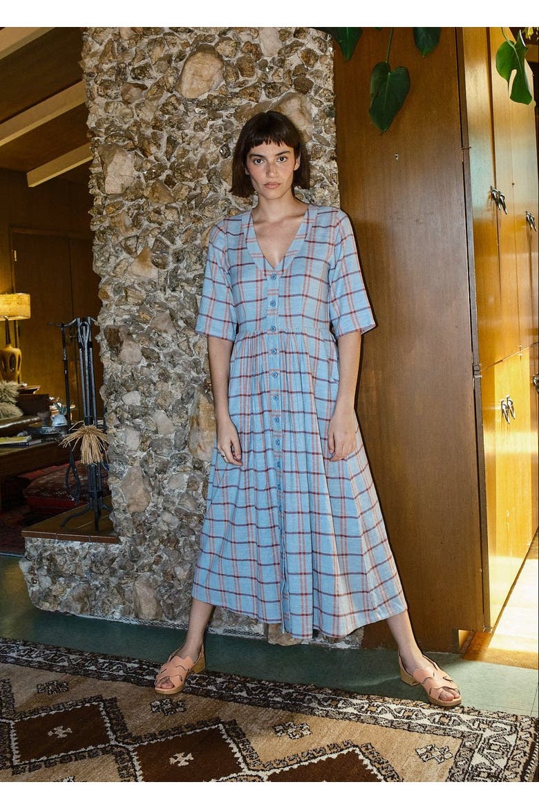 Leelee Button Front V-neck Midi Dress, Alternate, color, Eyeshadow