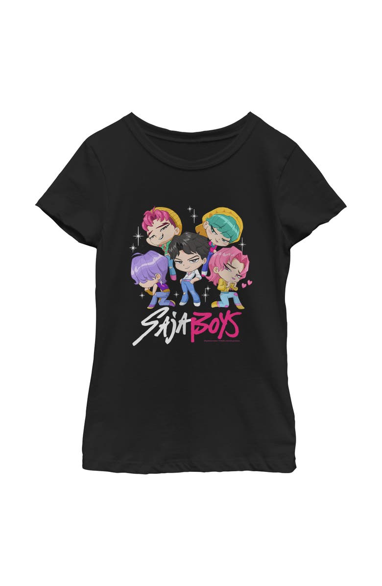 KPop Demon Hunters Girl's KPop Demon Hunters Saja Boys Chibi Group Graphic T-Shirt, Main, color, Black