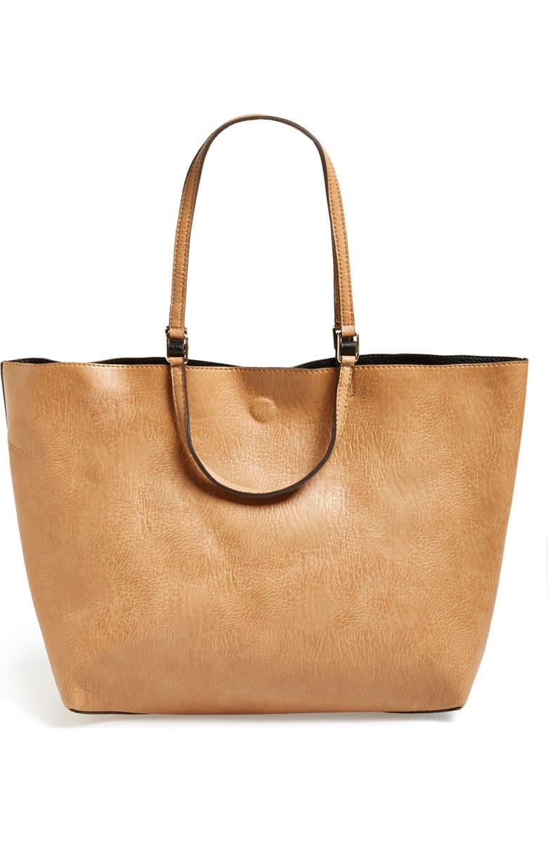 Street Level Reversible Faux Leather Tote, Main, color,