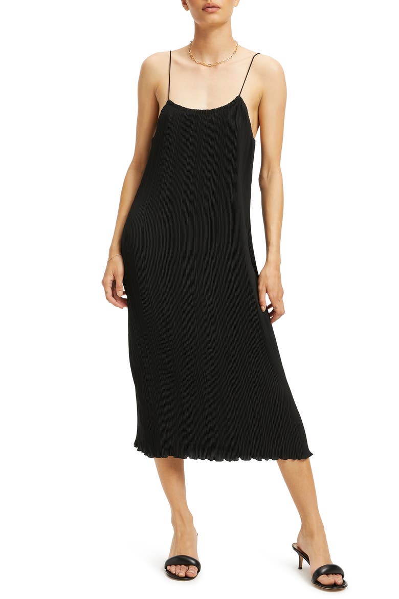 Plissé Midi Dress, Main, color, BLACK001