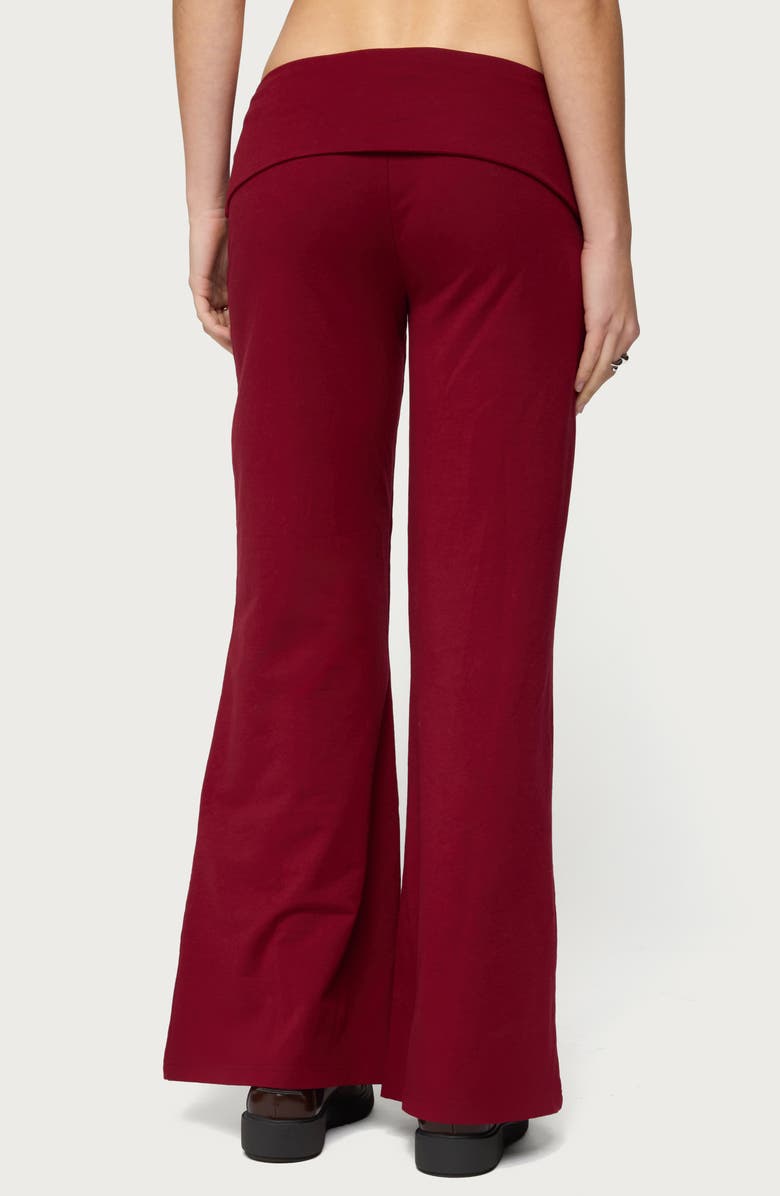 EDIKTED Wide Leg Foldover Cotton Pants, Alternate, color, Burgundy