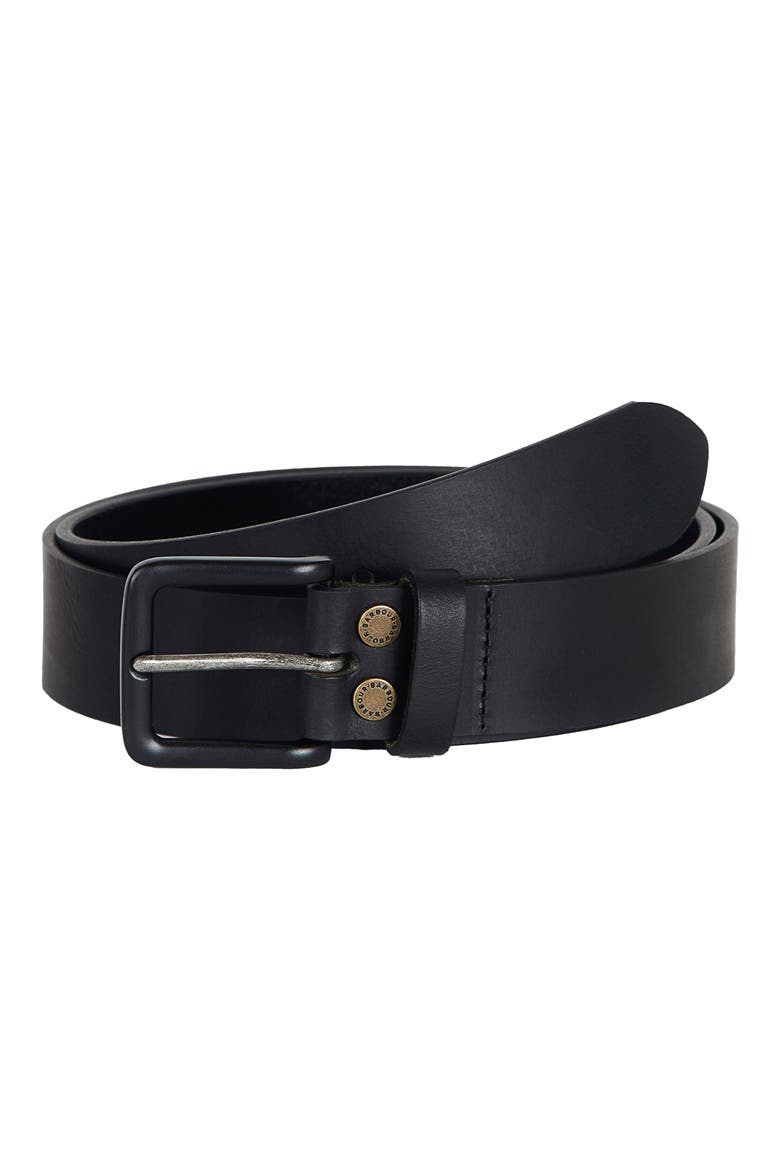 Double Rivet Leather Belt, Main, color, BLACK