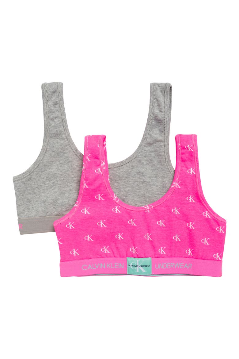 Kids' Assorted 2-Pack Stretch Cotton Bralettes, Main, color, HEATHER GREY/CK PRINT SUGAR PLUM