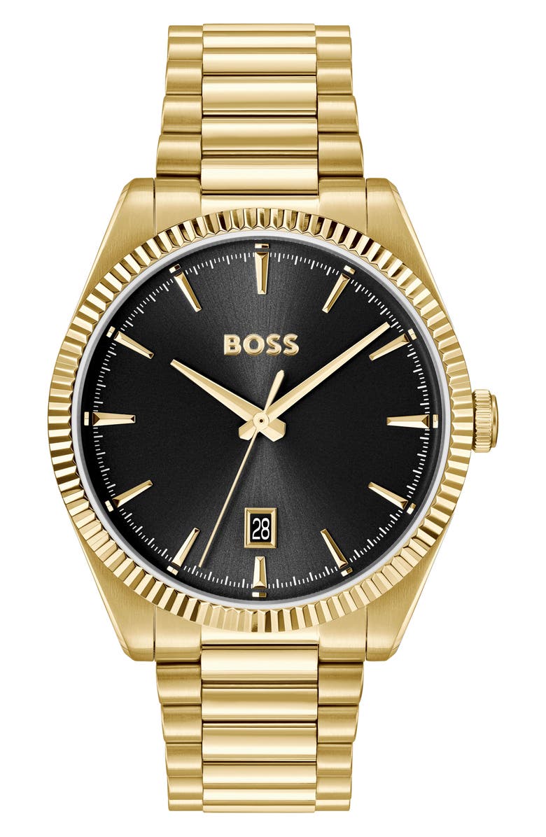 BOSS Cheswick Goldtone Bracelet Watch, 40mm, Main, color, Black