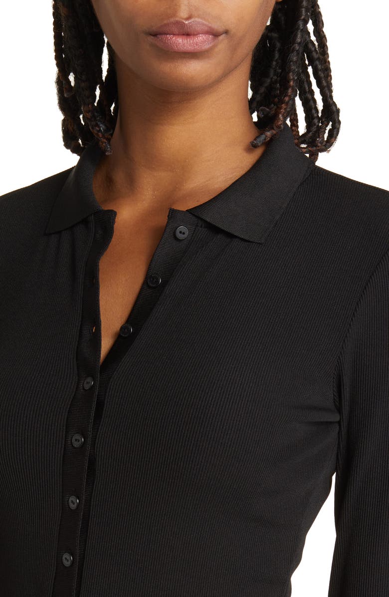AllSaints Holly Long Sleeve Rib Polo Dress, Alternate, color, 