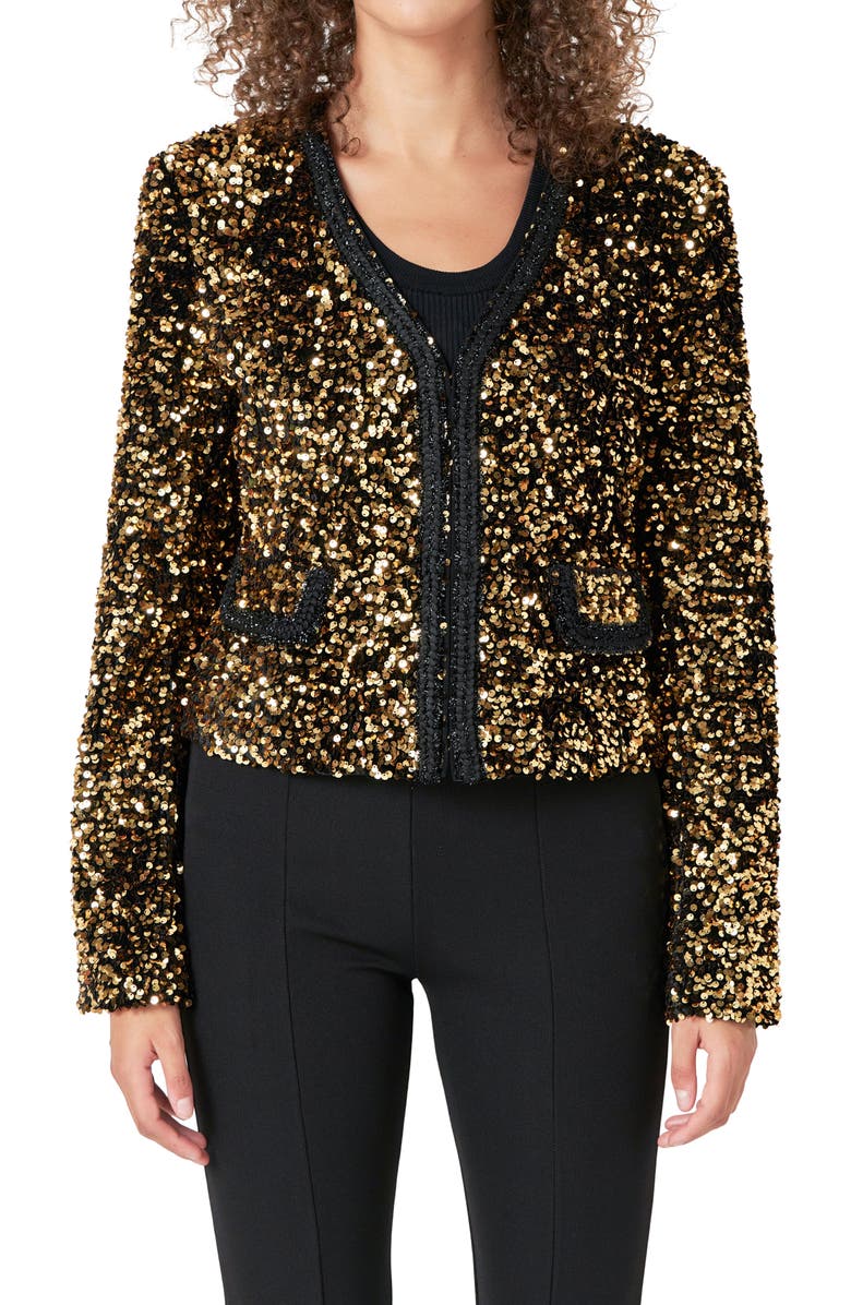 Endless Rose Sequin Padded Shoulder Jacket, Alternate, color, Gold