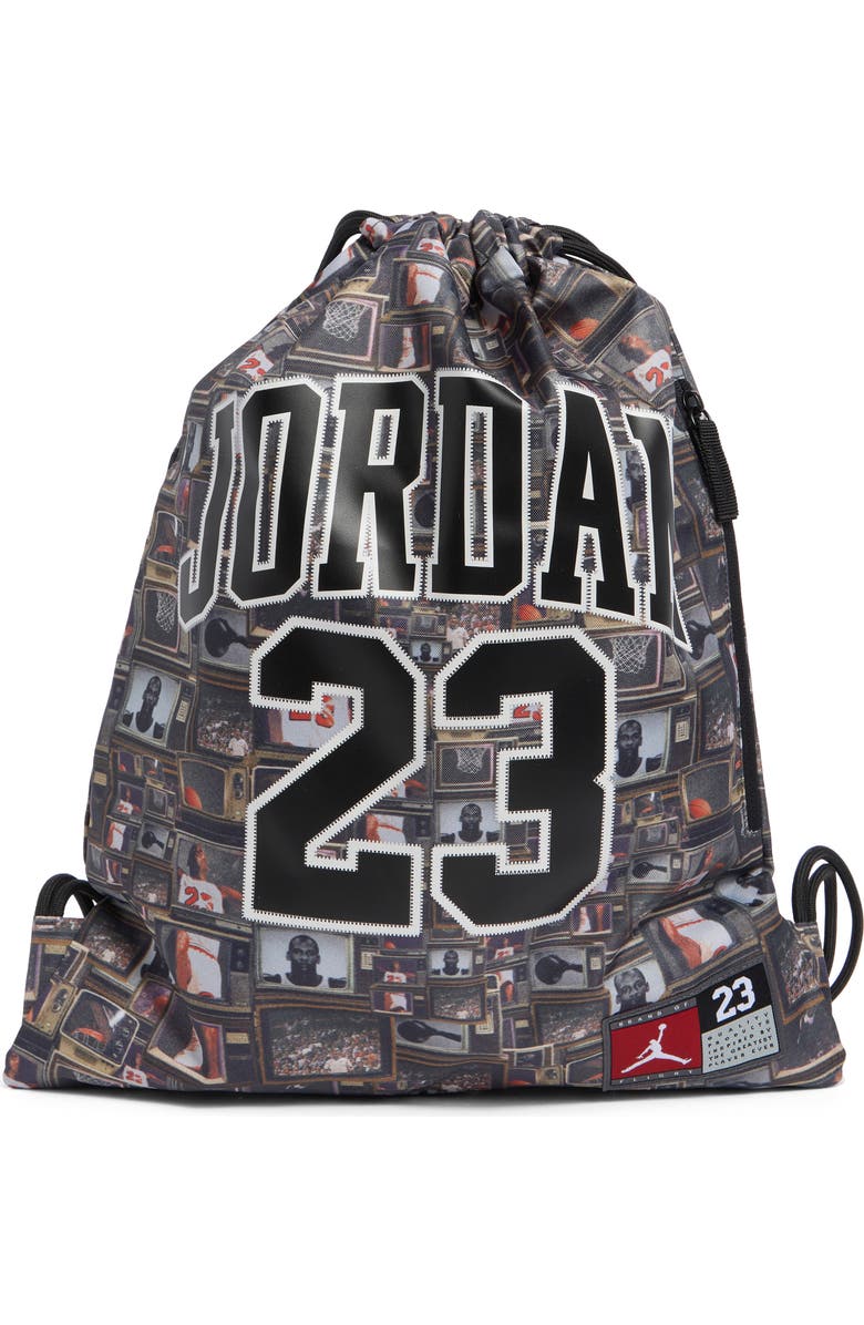 Jordan Kids' Jersey Gym Sack, Main, color, Black/ Multi