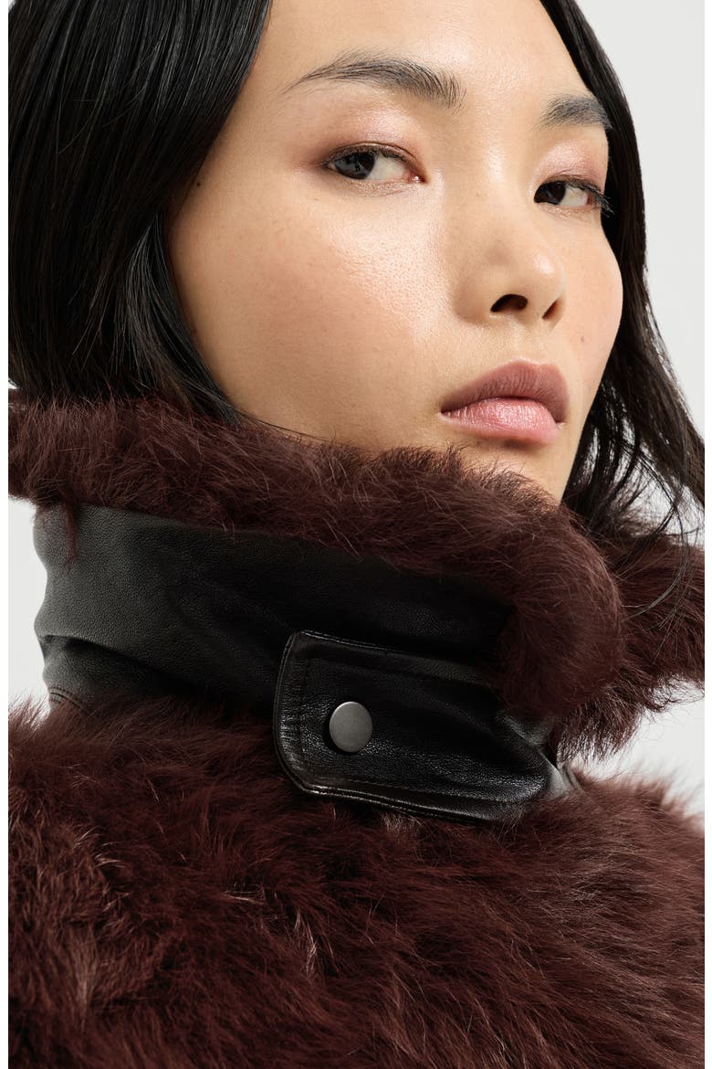 Lux shearling vest with nappa leather belt and monili, Alternate, color, Burgundy