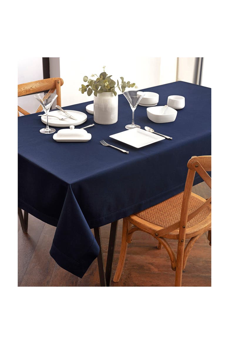 Cotton Linen Plain Tablecloth - Dru, Alternate, color, Navy