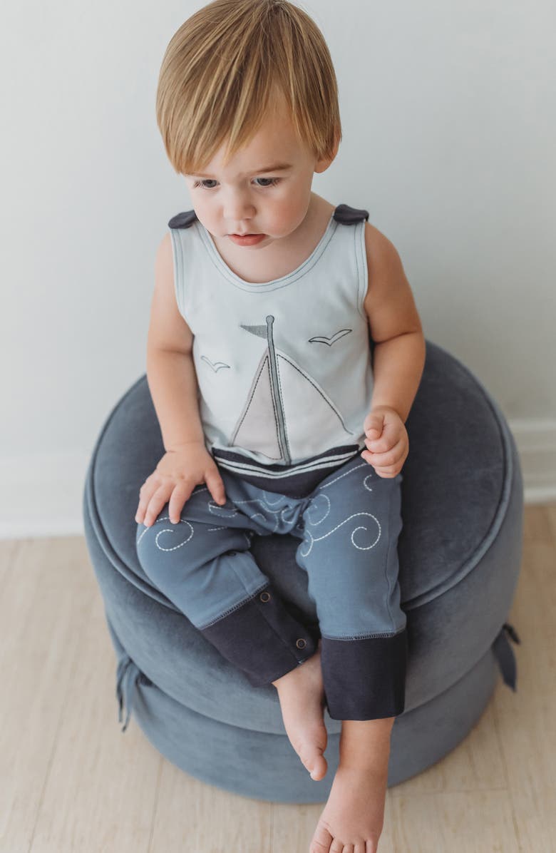 L'ovedbaby Appliqué Organic Cotton Romper, Alternate, color, Sailboat