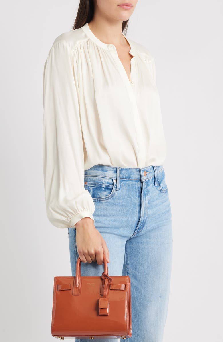 Saint Laurent Nano Sac de Jour Patent Leather Handbag, Alternate, color, Mild Rose